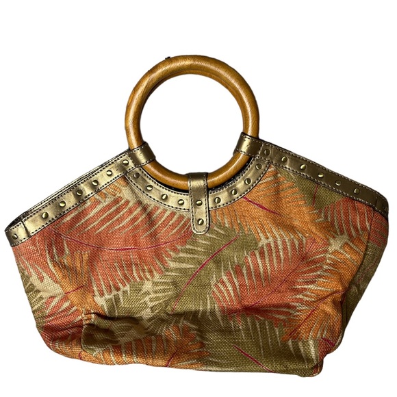 Fossil Handbag Hawaiian Print W/Wooden Handles - Picture 1 of 13
